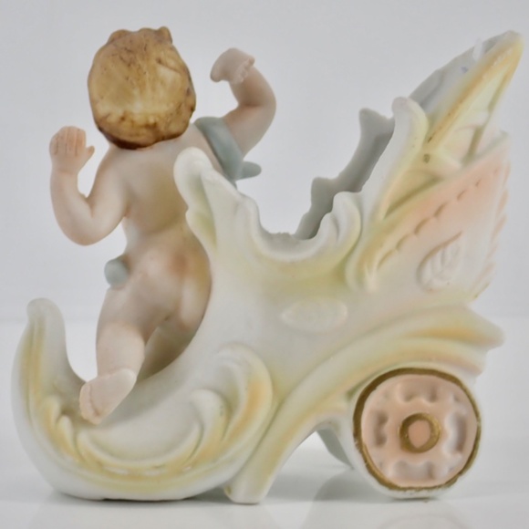 Antique Bisque Figure Collectible BABY Cherub & Carriage 4" x 4" DECOR STATUETTE - Picture 7 of 14